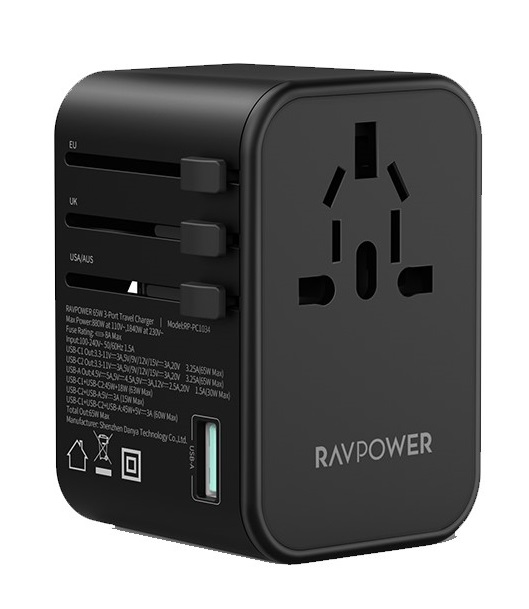 RAVPower PD Pioneer 65W 3-Port Power Adapter PC1034 Black