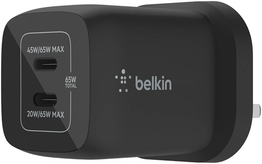 Belkin Dual USB-C GaN Wall Charger 65W WCH013MYBK Black