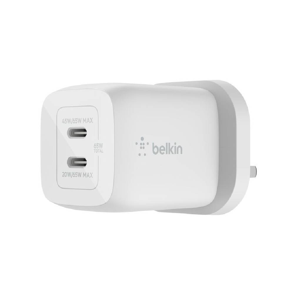 Belkin Dual USB-C GaN Wall Charger 65W WCH013MYWH White