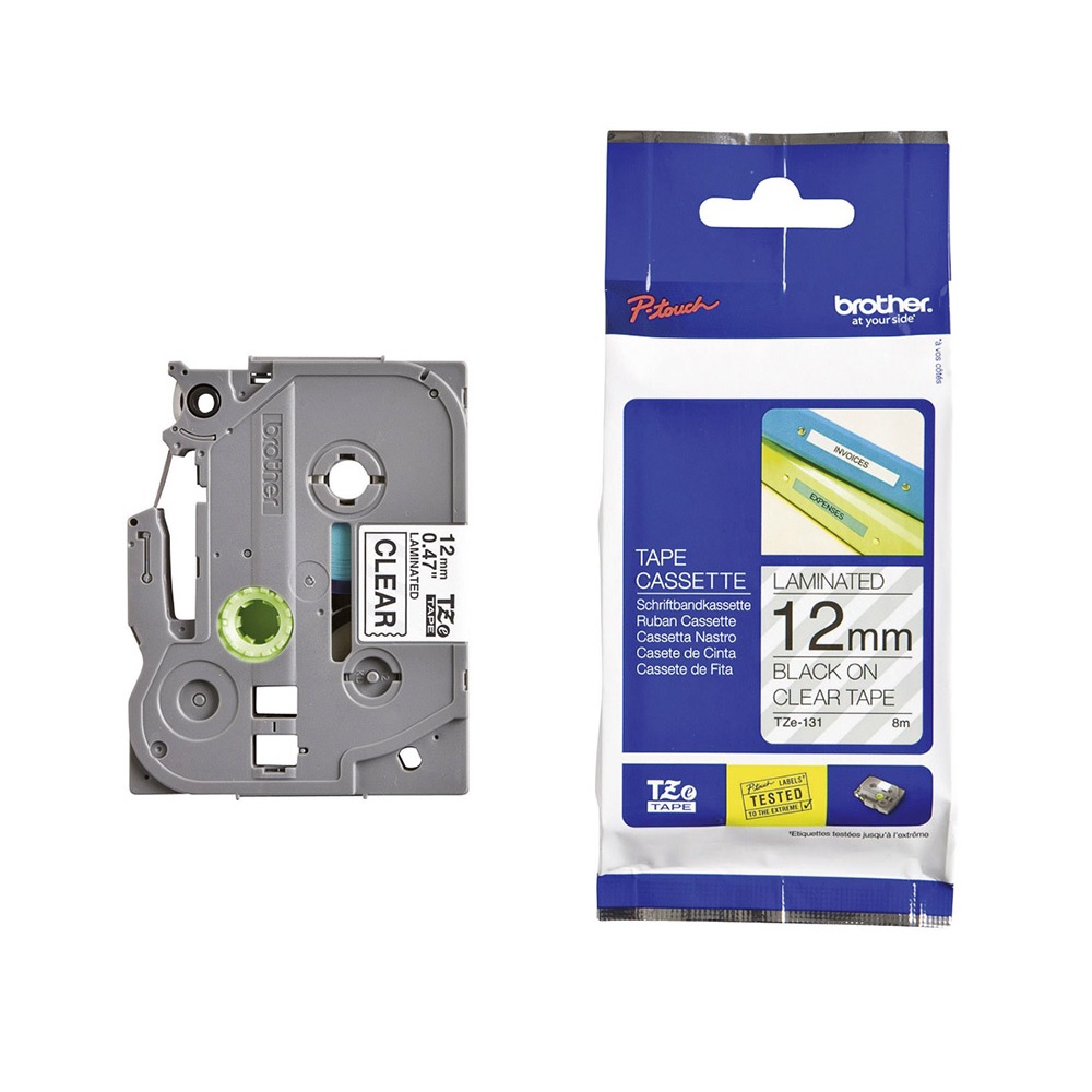 Brother 12mm Black On Clear Label Tape TZE-131
