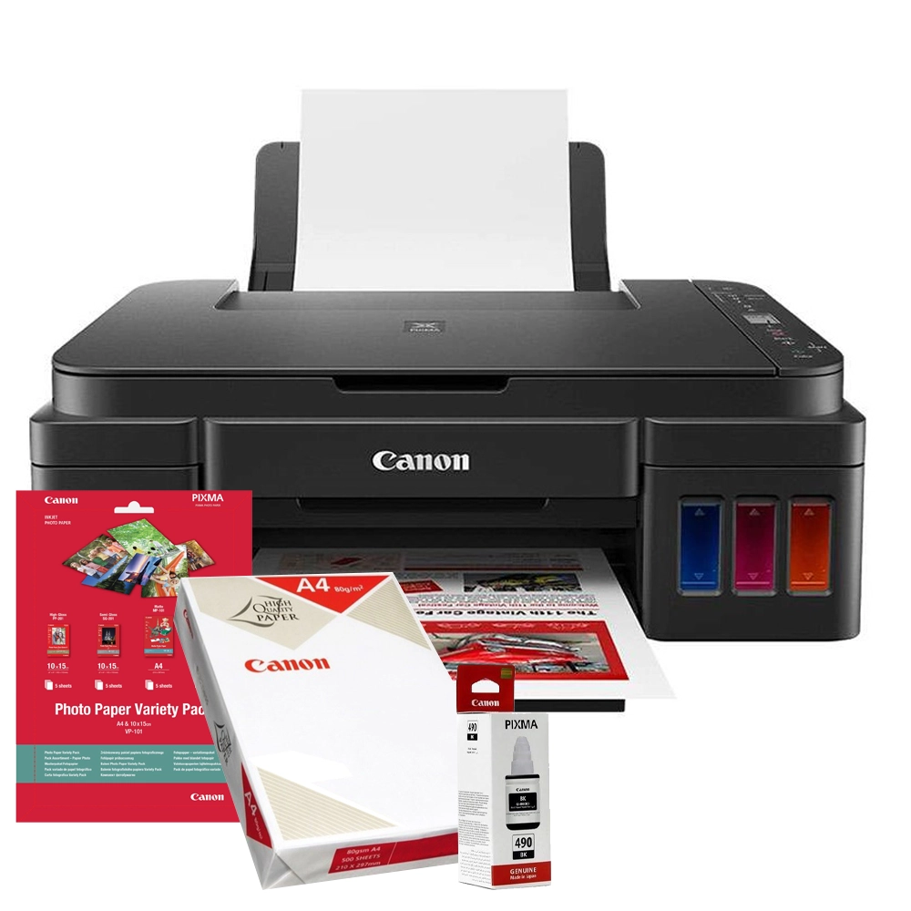 Canon Pixma All In One Printer G3410 Black + A4 Paper + Inks
