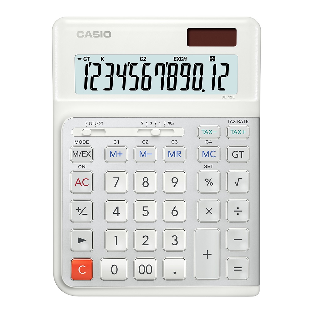 Casio Ergonomic Calculator DE-12E-WE White