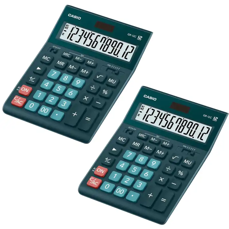 Casio Desktop Digital Calculator 2 Pcs GR-12C-DG-2PC Green