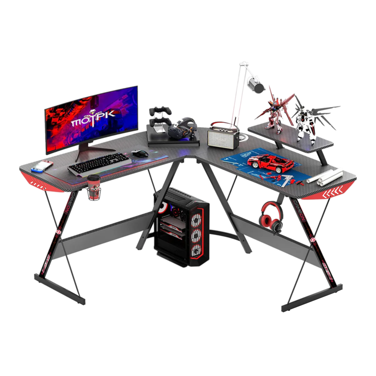 Gameon L-shaped Slayer I Series Gaming Desk Black