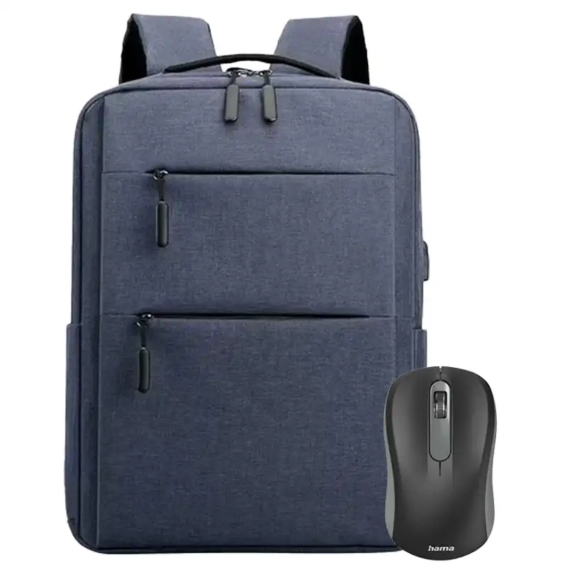 Hama Wireless Mouse Black + Laptop Backpack Blue