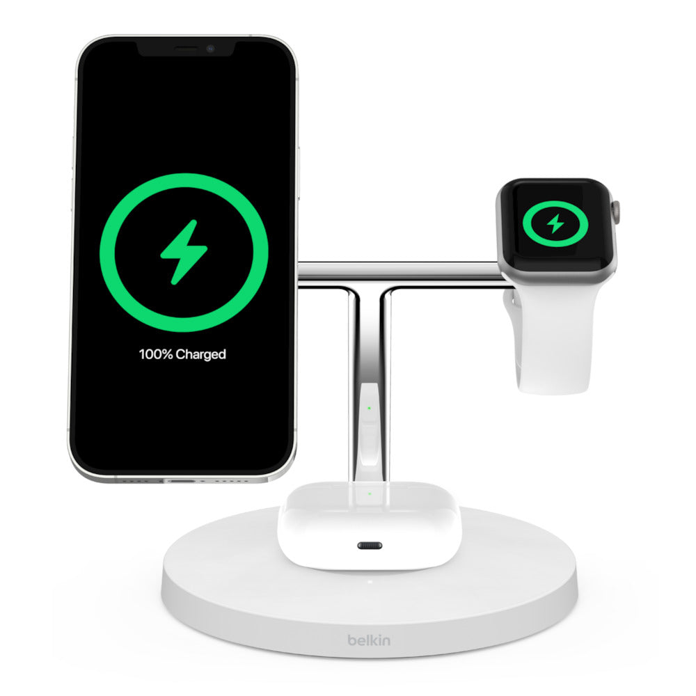 BELKIN 3-IN-1 WIRELESS CHARGER WITH MAGSAFE WIZ009MYWH WHITE