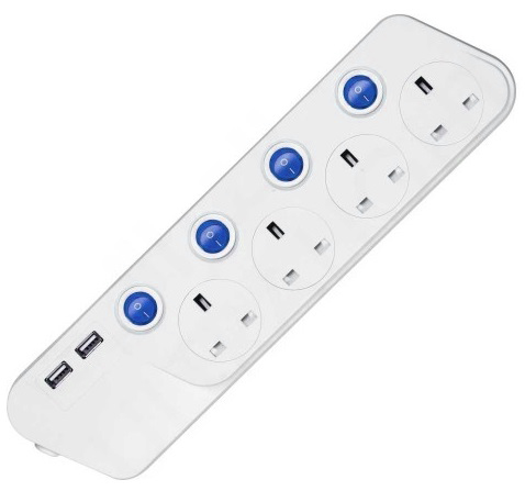 TOTAL POWER EXTENSION 4 SOCKEST 2 USB 2M SU154USB WHITE