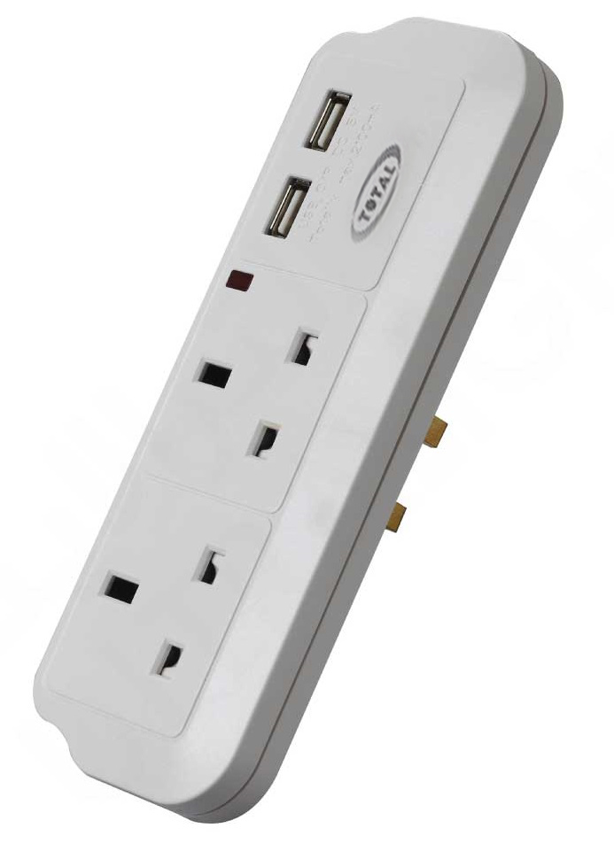 TOTAL ADAPTER  2 SOCKET 2 USB AU001 WHITE