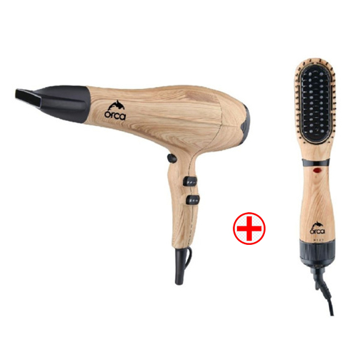 Orca 2 in1 Hair Dryer & Hair Brush Set Wooden