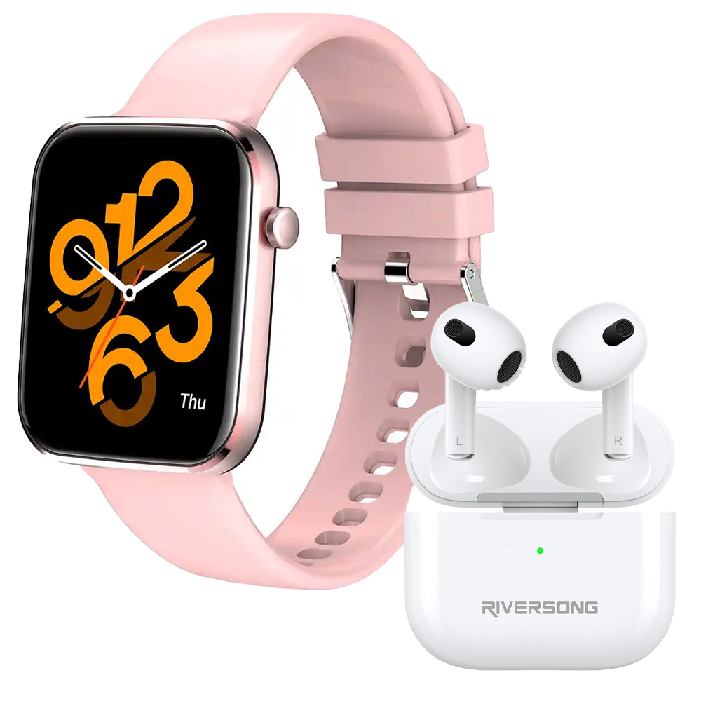 Oteeto TR1 Smart Watch Pink + Earbuds EA227 White