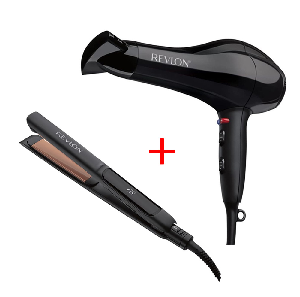 REVLON HAIR DRYER RVDR5221 + STRAIGTNER RVST2155 BLACK